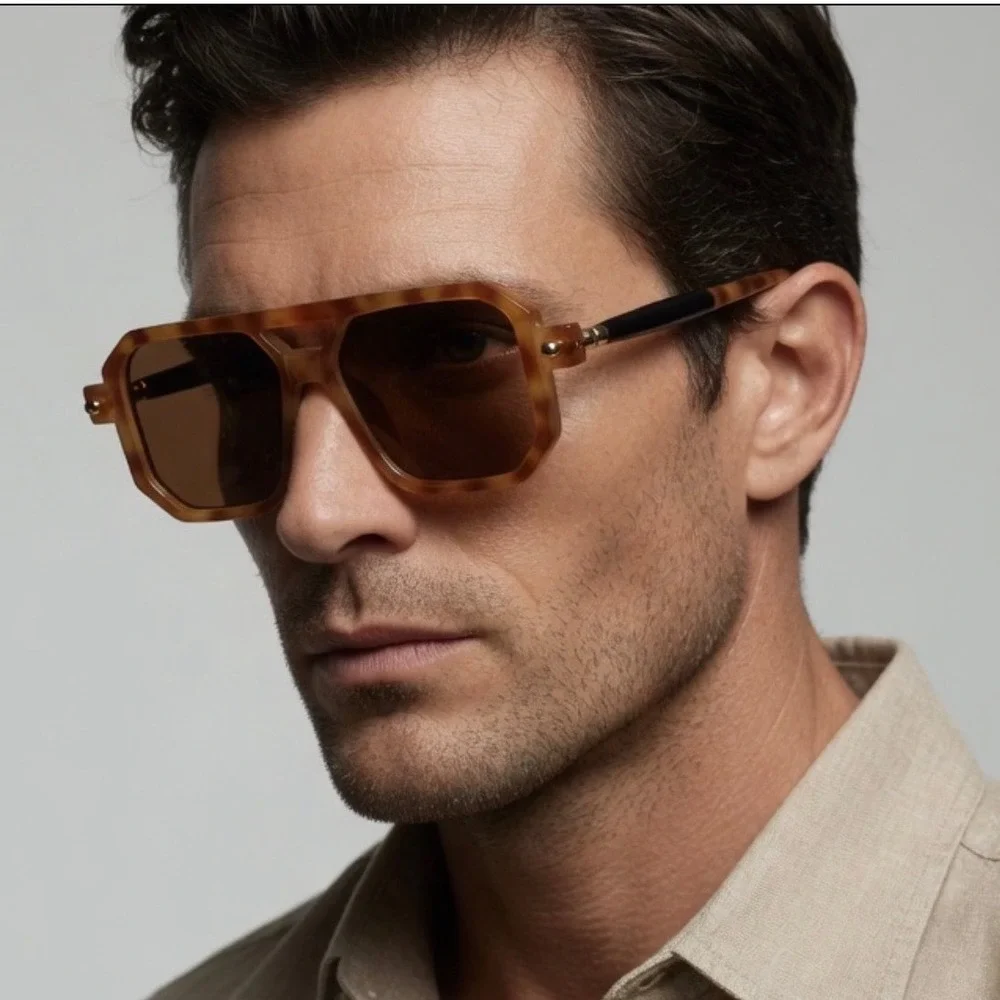 Mens Sunglasses Tortoise Shell Retro Square Frame Hip Hop Cholo Rapper Shades‎